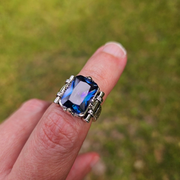 Mystic Topaz Etched Art Silver Ring Size 6 - Picture 4 of 13